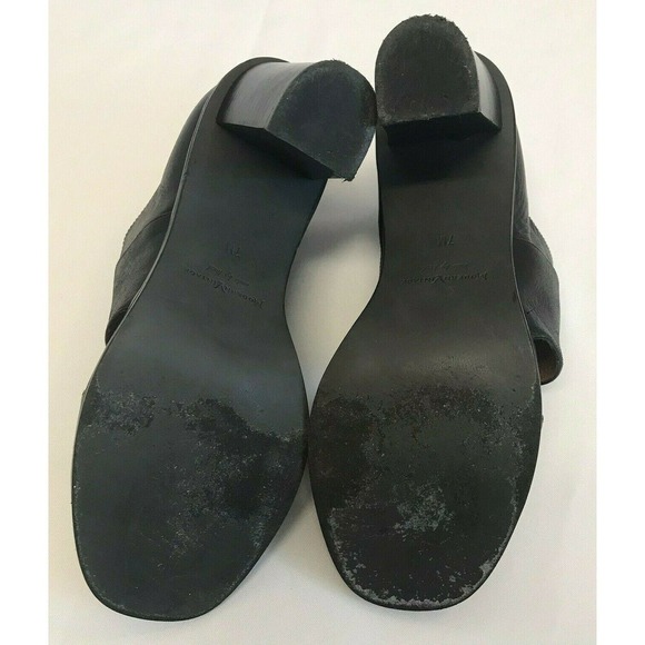 Modern Vintage Black Leather Open Toe Sandals Heels Size 7 M Handmade in Italy - Picture 5 of 6